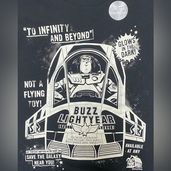Disney NWT Buzz Lightyear Black Glow in the Dark Graphic Shirt Sz M - Picture 5 of 9
